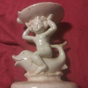 Vintage soap dish boy on dolphin holding shell